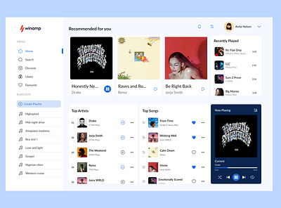 winamp dashboard redesign app dashboard music product design productdesign song ui ux