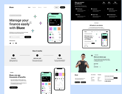 Bluee app design finance fintech hero section landing page productdesign ui ux