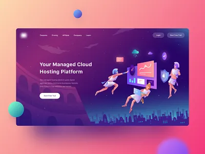 Cloud Hosting Website - Header Illustration cloud hosting dashboard header header illustration hosting illustration landing page marketing mobile modern product product design project ui ux web design website