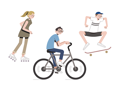 Sports Illustration 2d activity bike happy healthy illustration minimalist people skate sports ui vector