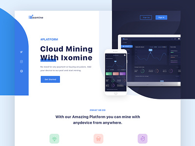 Ixomine Landing Page bitcoin cloud mining crypto currency home page ixomine landing page logo modern design project simple ui ux