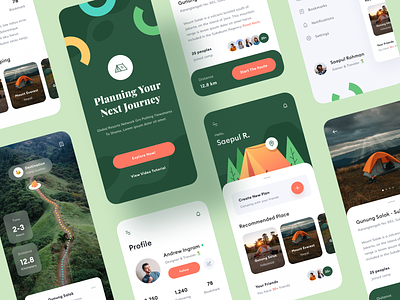 Camping App Design - UI Design applicaiton application backpacker camp camping design detail page icon ios map mobile pattern product design profile route side menu toglas