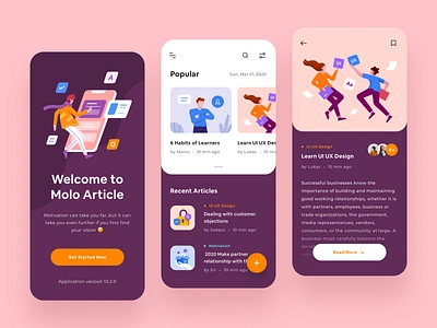 Article App - UI Design app app design article articles blog bookmark character dark design filter illustration mobile product design profile read typography ui