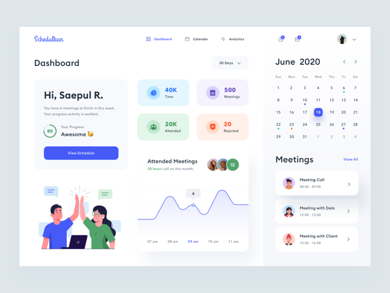 Schedule Dashboard Design v.2 calendar dashboard date desktop event illustration manage meeting people product project reject schedule task time typography ui uidesign uiux webdesign