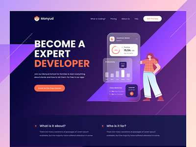 Monyud Website - Online learning Website 🤘 branding character dashboard desktop effect gradient header illustration landing page learn learning logo productdesign typography web design website