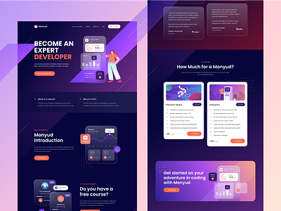 Monyud Website - Online learning Website 🤘 branding character course courses effect glass gradient icon illustration laravel learn productdesign programmer statistics study typography ui website design