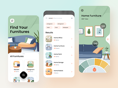 Furniture App Design - Ecommerce application bathroom colors illustration livingroom mobile mobile app office product design ui
