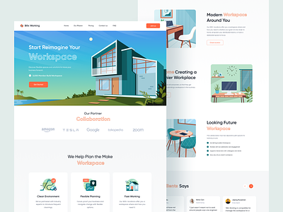Co-working Landing Page - Exploration 👌 building co working collaborations coworking custom desktop furniture gradient house icon illustrations landing page product page vector website work workspace