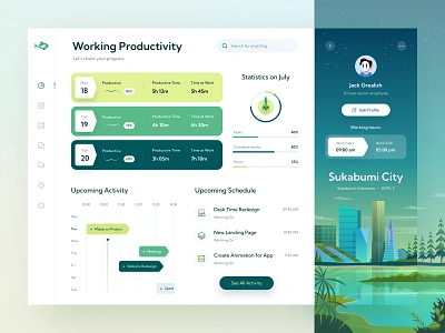 Productivity Dashboard Design 🤩 activity calendar city dashboard design desktop employee gradient icon illustration meeting mobile orely productive productivity profile schedule time web application website