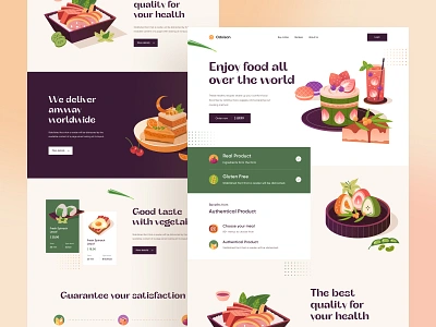 Yummy Food Landing Page 🌭 customer delivery desktop food food illustration gluten health icons illustration ingredient landing page meal order orely product recipe testimonial ui design vegetable website