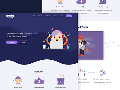 Website Musicore character clean design flat flatdesign graphic illustration music ui website websitemockup