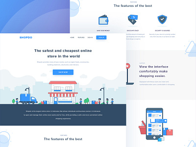 Shopdo - Landing Page character clean design ecommerce flat flatdesign graphic illustration shop ui website websitemockup