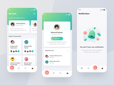 Community App - Exploration android app card clean community design gradient icons illustration ios people typography ui