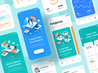 Lesson App android app card chart courses graphic icon illustration ios isometric learn lesson people social typography ui uidesign video widget
