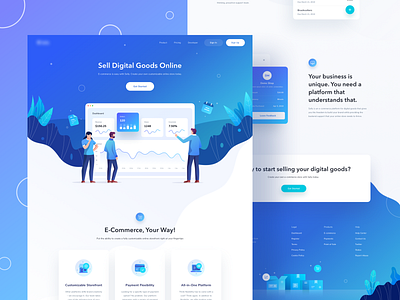 Sales Landing Page branding buy card character chart dashboard design gradient graphic icon illustration items logo sell selling typography ui website