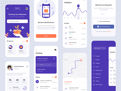 Paypack - Delivery App analytics app app design chart icon illustration interface login map menu navigation notification product profile shipment shipping toglas tracking tracking app truck
