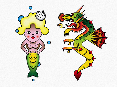 Little Mermaid Vs Dragon character illustration