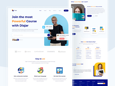 Diajar - Online Course Landing Page clean course courses footer header landingpage language list member online pricing search subscribe testimonial testimonials topics ui web website