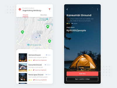 Let's Ground! #Exploration app book booking camp camp fire camping clean forrest ground iphone list map maps tent ui ux