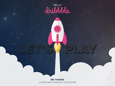 My First Shot cloud congratulations debut first shot flat hello dribbble illustration invitation invite lets play rocket