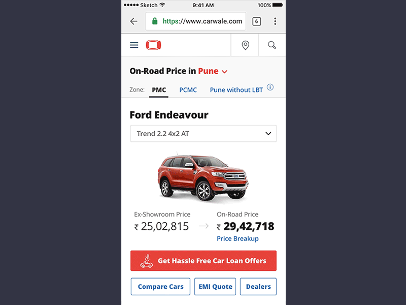 Car On-road Price and Compare animation design interaction minimalist mobile web principle sketch ui ux