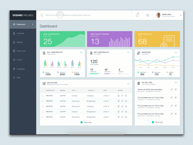 Quick search contract clean contract dashboard interaction interface procurement ui ux