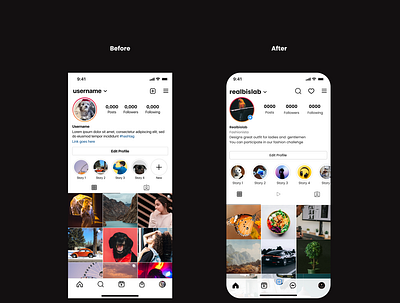 Redesign of the Instagram profile page animation app design branding graphic design pro product design ui user interface uxui