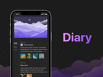 Diary App - Dark Theme dark theme design diary journal mobile app design ui ux
