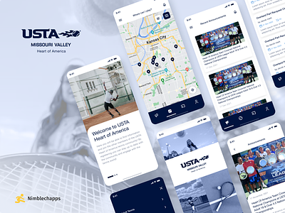 USTA | Heart of America blue clean games sports sports app tennis tennis app ui user experience user interface ux white