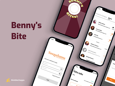 Benny's Bite campus apps food mobile app mobile ui orange pink ui university user experience user interface ux white