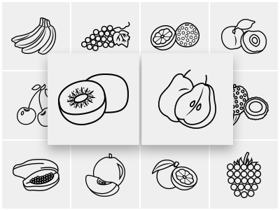 Fruit Icons banana berry cherry fruits kiwi outline icons pear