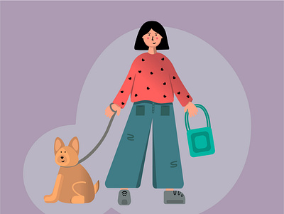 a girl with a dog illustration vector