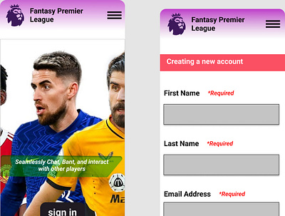 Fantasy premier league sign up page