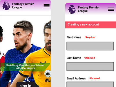 Fantasy premier league sign up page