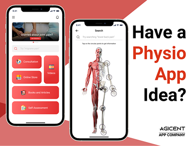 Physio App Concept agicent app design back pain create an app design exercise fitness goniometer health injury physical therapist physio physiotherapy rehab ui ux workout