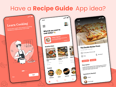 Recipe Guide App Idea Concept UI agicent android app app design baking breakfast chef cooking create an app design dinner foodie home cooking home made ios app kitchen love lunch ui ux yummy