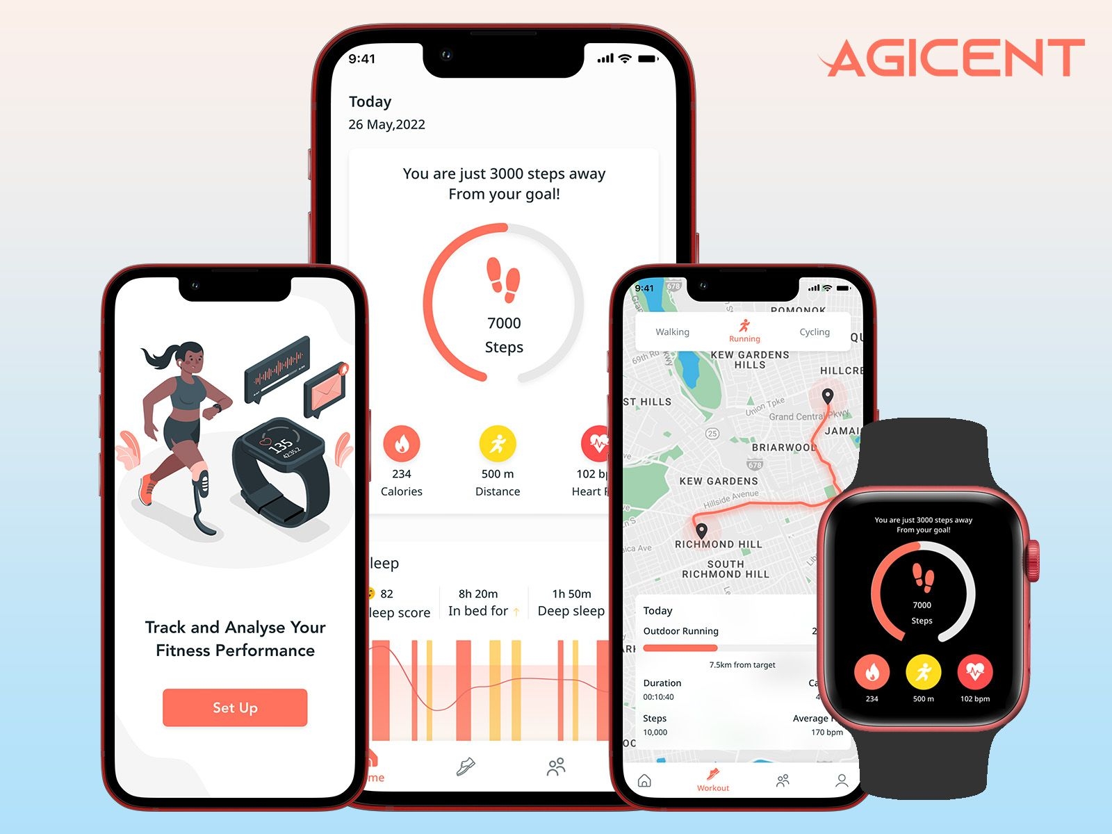 Health and Fitness App - Concept UI agicent android app app design appcompany applewatch create an app design fitness fitnessapp fitnessmotivation gym health ios app personaltrainer smartwatch smartwatches ui ux watch workout