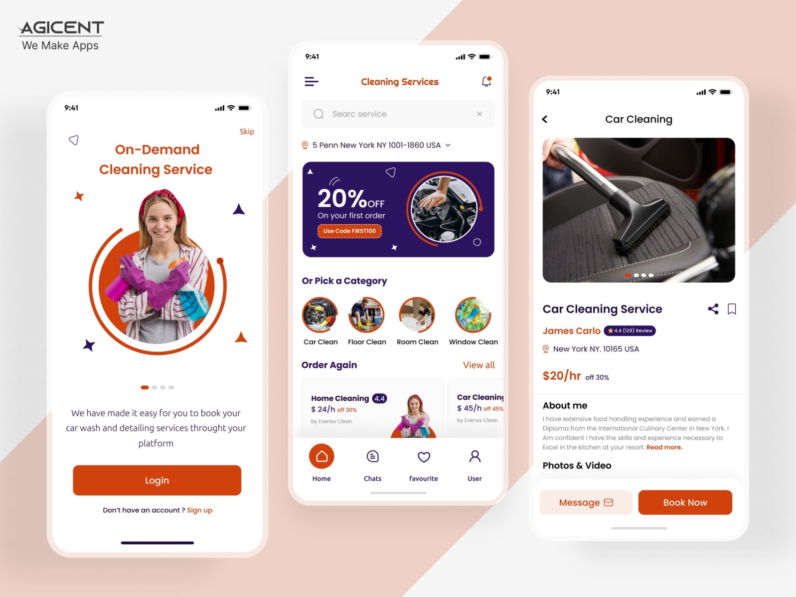 On Demand Cleaning Service App Concept UI by Agicent App creating