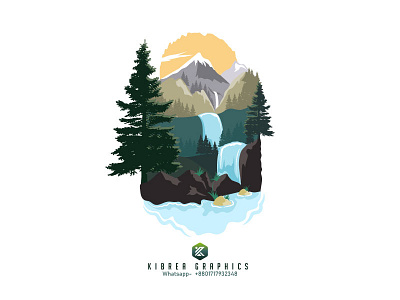 Nature illustration camping dribbble graphic design illustration minimalist mountain nature trees waterfall weather