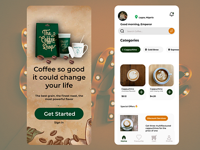 A coffee shop mobile app app branding design graphic design illustration logo typography ui ux vector