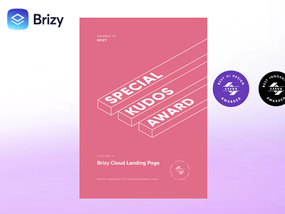 Brizy CSS Design Awards - Special Kudos Award branding brizy brizy cloud css design awards design graphic design page builder special kudos award ui web design website builder website template