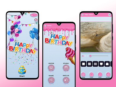 Birthday Video Maker Mobile App app branding design graphic design illustration logo mobile ui ux vector