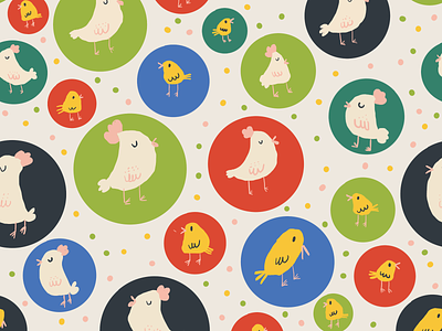 Funny Farm Chickens and Chicks blue chick chicken chickens chicks design farm funny green illustration pattern red surface pattern yellow