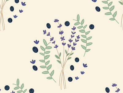 Lavender and Blueberry berry blue blueberry design floral flower fruit fruits green illustration lavender lavenders leaf lilac pattern purple surface pattern