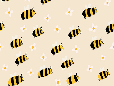 Busy Bees With Daisies bee bees black busy daisies daisy design illustration pattern surface pattern white yellow