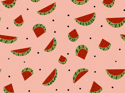 Delicious Watermelon cute delicious design digital art food fruit fruits green illustration pattern pink polka dots red surface pattern sweet watermelon watermelons