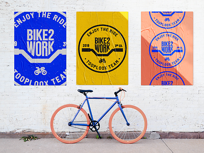 Bike2Work 2019 Visuals bike challenge competition internal project label logo logo design sign swag tooploox