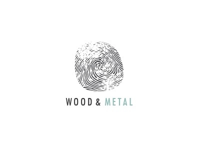 Wood & Metal brand carpentry finger hand logo made metal print wood