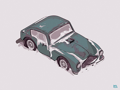 DB III (1958) aston marti british car classic diecast isometric rusty snow vector winter wreck