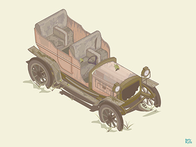 C24-30 (1909) car classic diecast dry isometric russian russo balt rusty summer vector wreck
